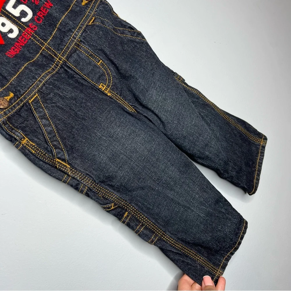OshKosh Engineers Crew Toddler Boys Blue Denim‎ Overalls Snap Closure